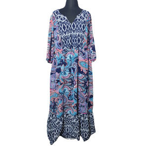 Mile Gabrielle Plus Size Paisley Print Long Sleeve Maxi Dress sz 2X